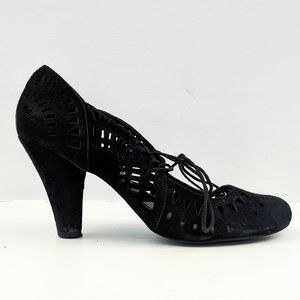 Black suede laser cutout heels - LTS, size 11